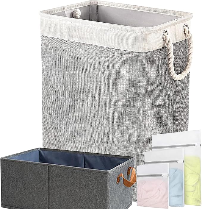 Large Collapsible Laundry Basket Hamper with Easy Carry Handle 65L, 5 in 1 Freestanding Clothes Hamper for Laundry, with Laundry Bags, Absorbing film, Storage Bin, Hanging Underwear Organizer