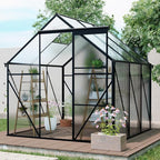 6X8FT Greenhouse for Outdoor, Polycarbonate Greenhouse with Raised Base and Anchor, Heavy-Duty Walk-in Green House with Adjustable Roof Vent and Gutter System for Patio,Backyard (Black, 6X8 FT)