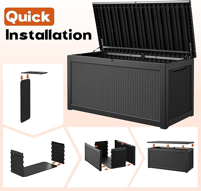 Outdoor Storage Box, Resin Deck Boxes Indoor and outdoor, Waterproof Storage Box Lockable Lid (Black,320 Gallon)
