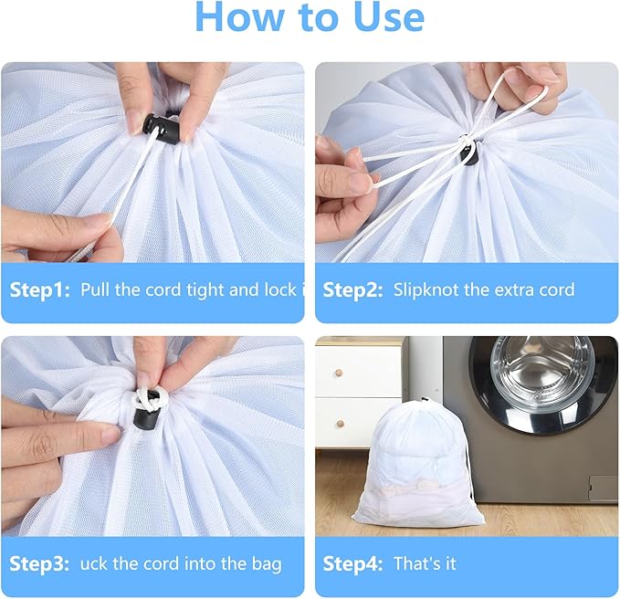 OTraki 16x20 Inch Mesh Laundry Bags 2PCS Small Drawstring Dirty Clothes Washing Bag Machine Washable Delicates Bra Lingerie Socks Toy Garment Bag Dorm Don't Drying, Melting 140-176℉ White