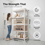 HOMEDANT House 5 Tier Heavy Duty Garage Shelving Adjustable Metal Rack Storage Shelves Standing Shelf Unit Organizers Pantry Closet Office (1, White, 36.2" W x 16.2" D)