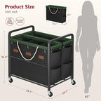 Tajsoon 350L Extra Large Laundry Sorter 6 Section, Heavy Duty Laundry Basket with Lockable Wheels, Laundry Cart with Sturdy Metal Frame, Leather Patchwork Laundry Separated with Removable Bags, Black