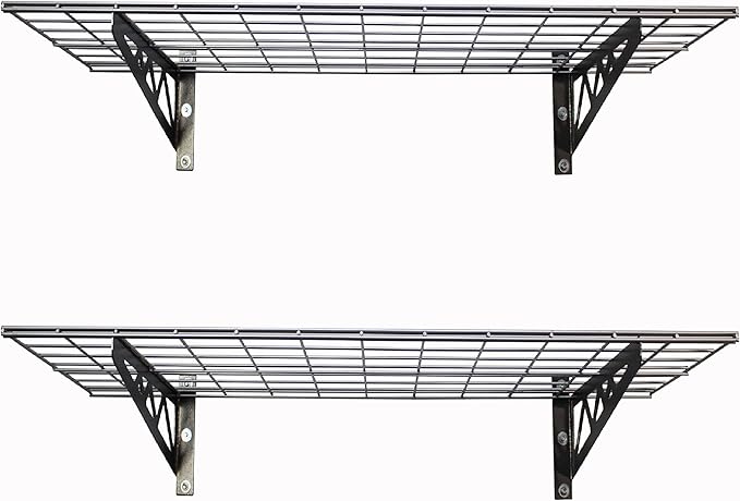 SafeRacks Garage Wall Shelves - 2-Pack 18"x36" Mountable Shelving Units for The Garage, Pantry or Utility Closet, Heavy Duty Steel Shelf with Bike Accessory Hooks, 500lb Capacity, Color: Hammertone