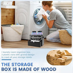 Wooden Dryer Sheet Container for Laundry Room Organization, Laundry Pods Container Include 2 Plastic Jars with Lids for Laundry Room