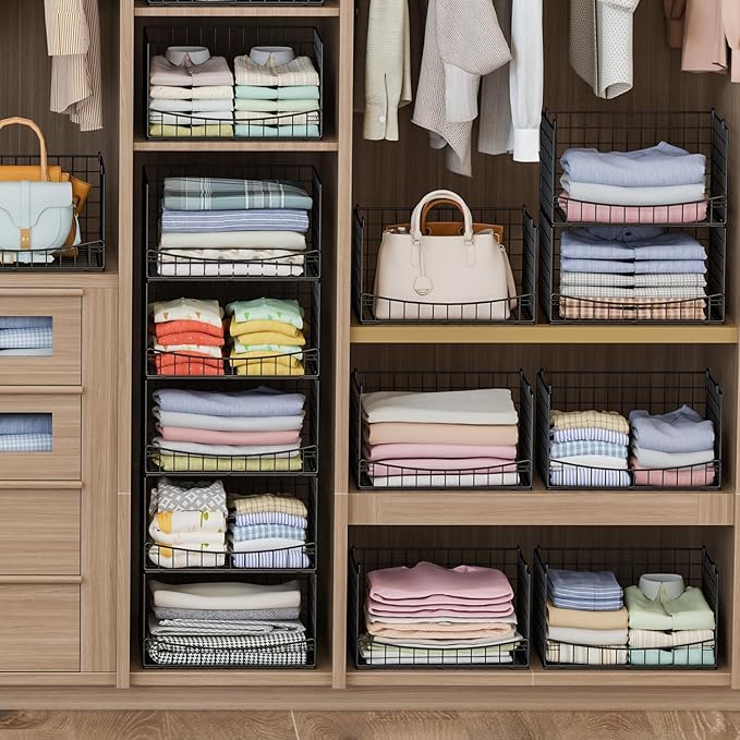 JKsmart 5-Tier Stackable Closet Organizers and Storage Shelves,Extend Clothing Closet Shelf Bins for Jeans Pants Sweaters - Wardrobe Cupboard Clothes Organizer System-Wider Mouth Design