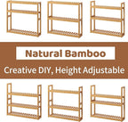 FILWH Bamboo Organizer Rack - Adjustable 3-Tier Storage Shelf, Wall Mounted or Over The Toilet, Living Room, Kitchen (Natural)