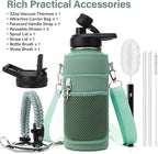 Insulated Water Bottle | Thickened Stainless Steel Vacuum Metal | Portable Sports Water Jug for Gym and Hiking with Straw, Carrier Bag, Handle Strap | BPA-Free 32 oz