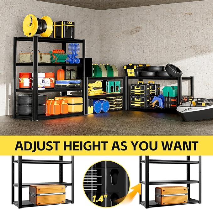 4-Tier 40" W x 20" D x 60" H Garage Shelving Garage Storage Shelves 2500LBS Metal Industrial Shelf Adjustable Heavy Duty Shelving Storage Rack Shelving Unit (Black)
