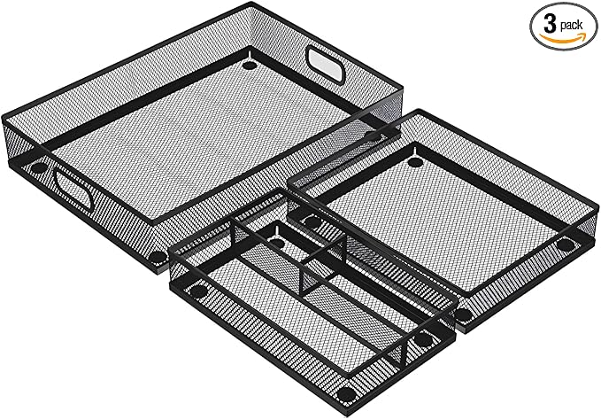 3 Pcs Office Drawer Organizer 3 Pack, Office Supplies Desk, Black Mesh Drawer Organizer Hold Pens & A4 Sized File, 12 x 9 Inches