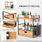 LEMIKKLE Bathroom Counter Organizer with Basket, Bathroom Organizers and Storage,Skincare Organizers for Vanity,Storage Organizers for Bathroom, Kitchen, Dresser (Light Brown with Drawer)