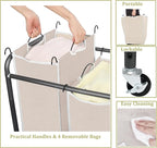 Laundry Sorter 4 Section, 4-Bag Heavy Duty Rolling Laundry Hamper Cart, Laundry Basket Organizer With Wheels and Removable Bags, Laundry Room Organization For Dirty Clothes Storage, BEIGE
