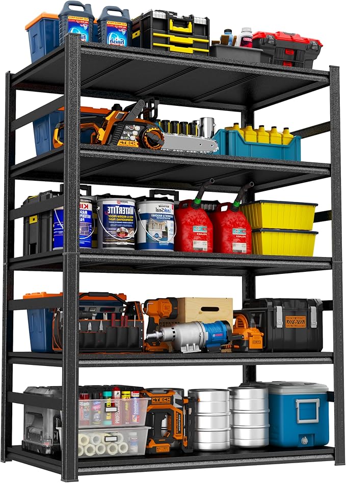 5 Tier Adjustable Metal Shelf Garage Shelving Unit 3500 LBs Storage Shelves Heavy Duty, Industrial Storage Racks Utility Shelf Organiazation for Tools Garage Basement Warehouse 47.2"W*23.6"D*87.8"H