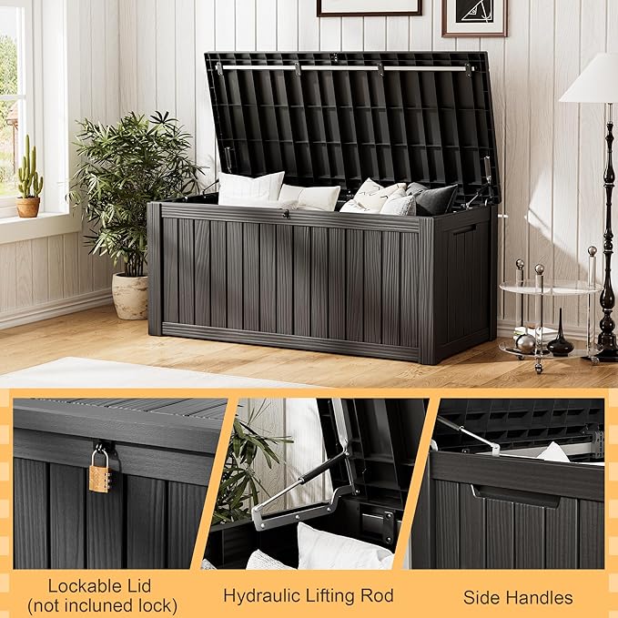 Outdoor Storage Box, Resin Deck Boxes Indoor and outdoor, Waterproof Storage Box Lockable Lid (Black,270 Gallon)