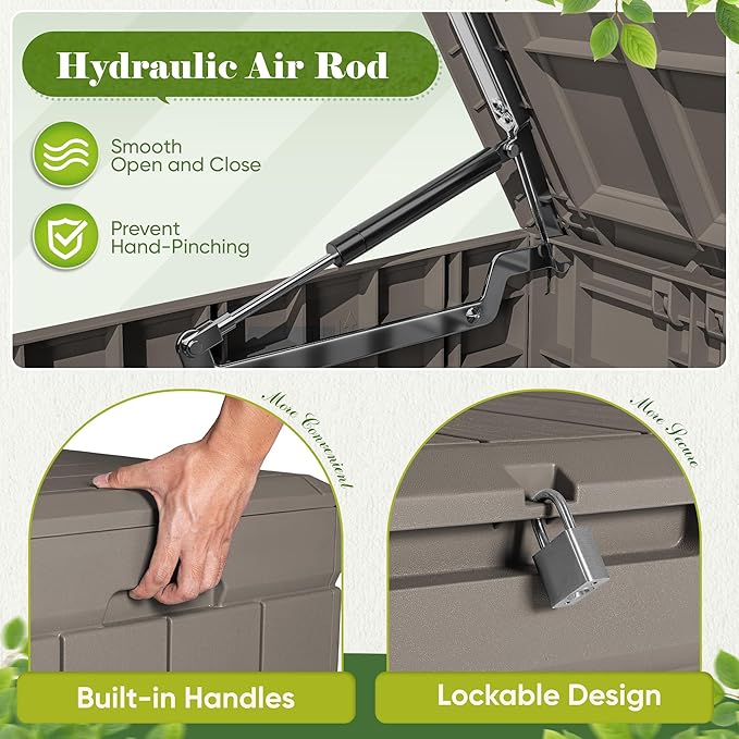 Flamaker Outdoor Storage Box 80 Gallon Resin Waterproof Deck Box Delivery Box with Wood Texture Large Storage Bin for Patio Cushions (Light Brown)