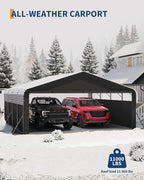 Garvee 20'X20'X10' Metal Car Port for 2 Cars, Enclosed Carports with 220 g Tarp, All-Weather Use Metal Carport, for Full-Size Pickup Trucks, Bass Boats, and Tractors