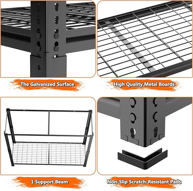 Storage Shelves Heavy Duty 2 PCS, 48"L x 18"W x 60"H Garage Wire Shelving Unit Loads 2640LBS, 4-tier Adjustable Metal Industrial Utility Shelf Rack for Kitchen, Laundry, Pantry, Warehouse, Basement