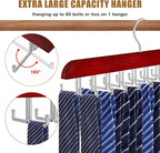 Tie Rack Hanger for Closet, 2 in 1 Belt Tie Hangers with 20 Folding Hooks, 360 Degree Rotating Wooden Tie Holder Organizer for Men Ties Belts Scarves Tank Tops Accessories, Walnut (1 Pack)