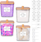 efluky 4 pack Laundry Pods Container & Dryer Sheet Holder Set,Clear Laundry Room Organization Containers with Bamboo Lids and Labels,Laundry Pods Holder for Scent Booster,Powder,Pod