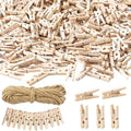 400 Pcs 1 Inch Mini Clothespins for Photos, Natural Wooden Small Clothes Pins with 66 FT Jute Twine, Tiny Decorative Clips for Crafts, Baby Shower, Weddings, Cocktails & Home Decor