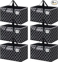 HomeHacks Heavy Duty Moving Bags with Tag Pockets, Collapsible Storage Totes for Moving, Camping & Travel -Foldable Packing Boxes, Zipper Handles, Black（6 Packs, 100L）