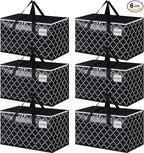 HomeHacks Heavy Duty Moving Bags with Tag Pockets, Collapsible Storage Totes for Moving, Camping & Travel -Foldable Packing Boxes, Zipper Handles, Black（6 Packs, 100L）