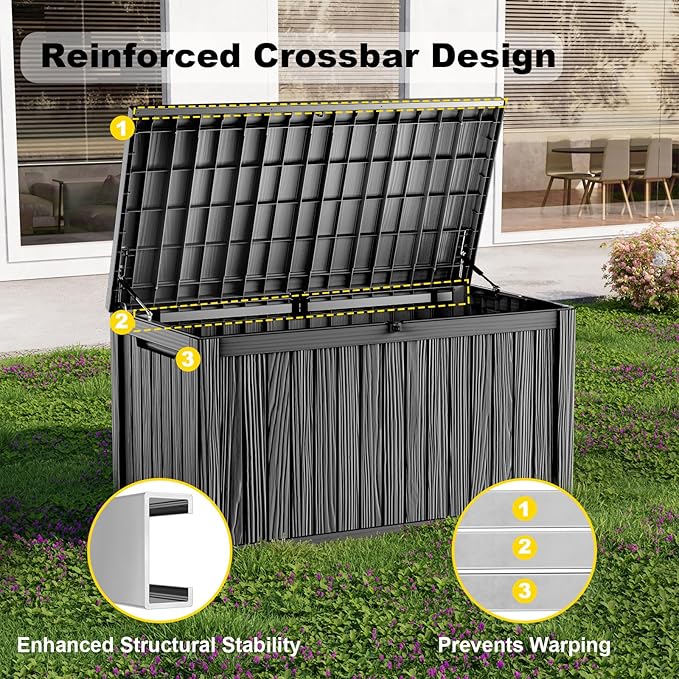 EasyUp 200 Gallon Deck Boxes Resin Large Storage Bins with Lids, Outside Storage Box & Deck Boxes Outdoor Waterproof for Outdoor Use