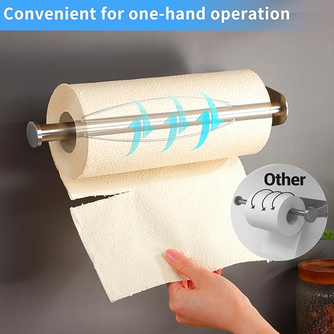 ZUNTO Paper Towel Holder Under Cabinet - Self Adhesive & Drilling, Stainless Steel Wall Mount Paper Towel Rack, One Hand Tear