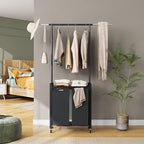 IDEALHOUSE Laundry Sorter 2 Section with Hanging Rack,Rolling Laundry Sorter Hamper with Shelf & Lockable Wheels,Laundry Basket Organizer for Laundry Room, Bedroom, Bathroom
