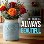 Comfify Wide Mouth Mason Jar Utensil Holder Decorative Kitchenware Organizer Crock, Dishwasher Safe - Kitchen Caddy Aqua Blue for Countertop, Large Size 7" Hight