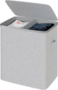Dual Section 90 liter/23.8 gallon Laundry Hamper Separation Basket with lid, 2 Removable Washing Bags with Handles,Large Laundry Sorter for Easy Clothes Separation - Gray