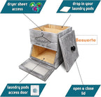 Besuerte Farmhouse Dryer Sheets Holder & Laundry Pod Container, Rustic Grey Wooden Laundry Pod Dispenser, Dryer Sheets Container Laundry Room Organizers And Storage
