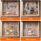 1 Pcs Acrylic Desk Drawer Organizer 9'' up to 17'' x 15'' x 2.1'' Expandable Drawer Organizer Trays with 9 Adjustable Compartments Clear Desk Accessories for Makeup Office Bathroom