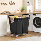 Hoctieon Large Laundry Cart with Wheels, 300L Heavy Duty Laundry Basket Organizer, Rolling Hamper Sorter for Clothes Storage, Industrial Dirty Clothes Hamper for Home & Hotel, Black