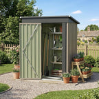 Devoko 5 x 3 FT Metal Storage Shed with Floor Frame Waterproof Garden Tool Shed with Lockable Door, Outdoor Shed Storage House for Backyard Patio Lawn, Brown