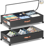 Under Bed Storage with Wheels, 2 Pack Under Bed Storage Containers with Dividers & Clear Lids, Under the bed storage Organizer Bins,Underbed Storage with Wheels for Clothes,Toys,Shoes (Black, 2 Pack)