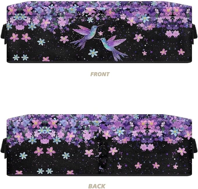 Narrow Storage Bin Toilet Tank Topper Baskets Universal Fabric Baskets Rectangular Foldable Storage Caddy Container for Towels Bathroom Essentials, Blue Violet Hummingbird Flower Black