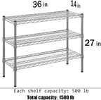 14" Deep x 36" Wide x 27" Height Wire Shelving Kit | 3-Tier | NSF Commercial Storage Rack Unit