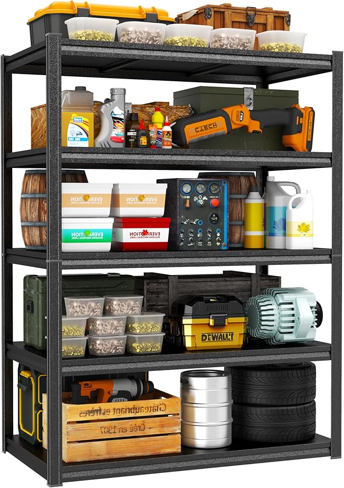 Metal Shelf Adjustable Garage Shelving Unit 3000 LBs Storage Shelves Heavy Duty, 5 Tier Industrial Storage Racks Utility Shelf Organiazation for Tools Garage Basement Warehouse 39.4"W*15.8"D*63"H