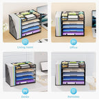 Marbrasse 5-Tier Desk Organizer with File Holder,Paper Letter Tray Organizer,Desktop File Organizer with Adjustable Compartments,Mesh Desk Organizers and Accessories for Office Supplies,Black