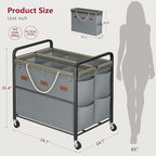 Tajsoon 350L Extra Large Laundry Cart 6 Section, Heavy Duty Laundry Sorter with Lockable Wheels, Laundry Basket with Sturdy Metal Frame, Leather Patchwork Laundry Separated with Removable Bags, Grey