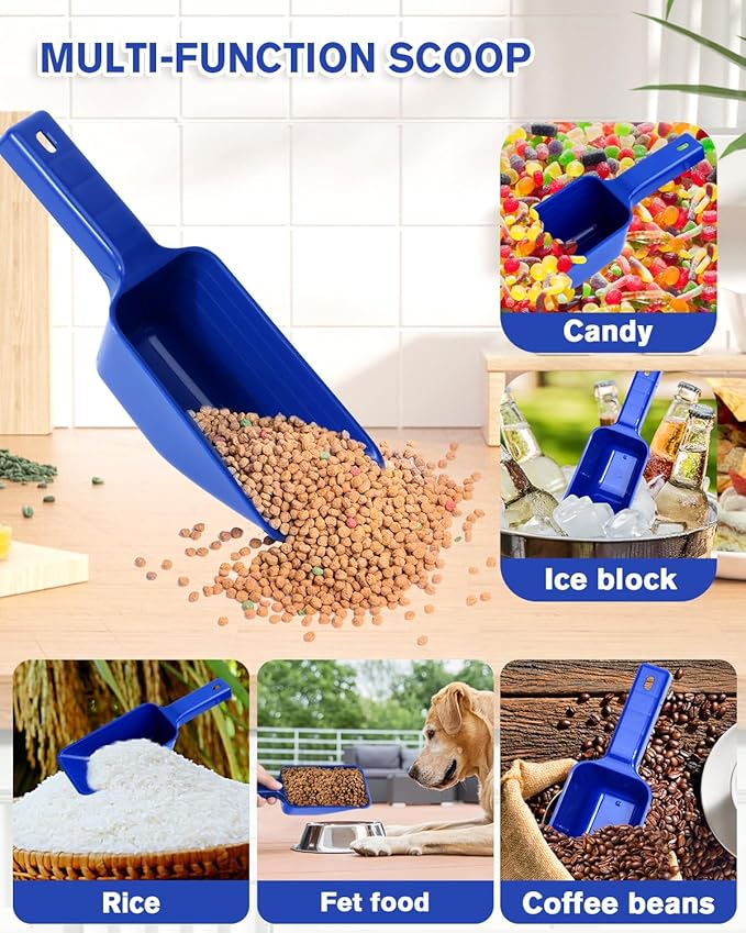 2 Cup Dog Food Scoop(2 Pack), Plastic Pet Food Scoop with Measuring Lines for Accurate Pet Food Portions,Dishwasher Safe (Blue)