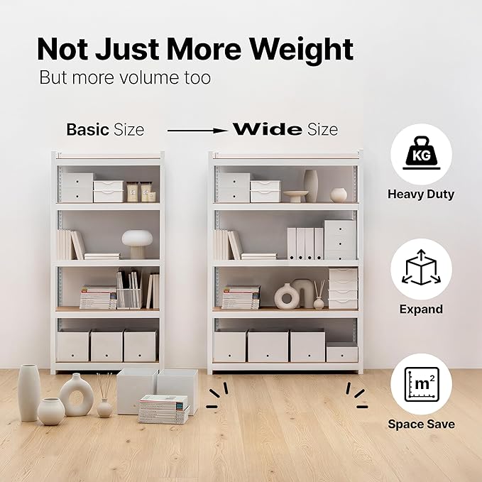 HOMEDANT House 5 Tier Heavy Duty Garage Shelving Adjustable Metal Rack Storage Shelves Standing Shelf Unit Organizers Pantry Closet Office (1, White, 48.1" W x 16.5" D)