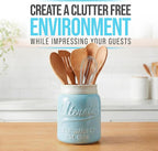 Comfify Wide Mouth Mason Jar Utensil Holder Decorative Kitchenware Organizer Crock, Dishwasher Safe - Kitchen Caddy Aqua Blue for Countertop, Large Size 7" Hight
