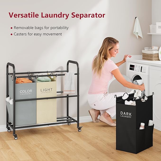 Tajsoon 3 Colors Laundry Sorter Cart Plus Beige Laundry Sorter Cart