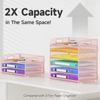 6 Tier Paper Organizer, Pink Letter Tray with Handle, Mesh Desk Organizer, Metal File Organizer, Office Desk Accessories for Home, Office, Classroom, School