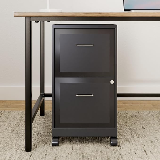 Staples 2-Drawer Vertical File Cabinet, Letter Size Documents, Lockable & Mobile, 18" D x 14" W x 26.3" H, Black