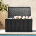 DWVO 230 Gallon Resin Outdoor Storage Box, XXL Double-Wall Waterproof Deck Box with Divider, Doubles as Table or Seating with 1000 lbs Capacity, Lockable (Black)