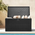DWVO 230 Gallon Resin Outdoor Storage Box, XXL Double-Wall Waterproof Deck Box with Divider, Doubles as Table or Seating with 1000 lbs Capacity, Lockable (Black)
