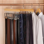 TOPIA HANGER 2 in 1 Belt Tie Hanger for Closet Max 30 Belts with 30 Ties Capacity, 20 Hooks Belt Tie Racks Wooden Hanger for Closet Organizer Storage Space Saving “U” Fit Belt and “一” Fit Tie - CT47N
