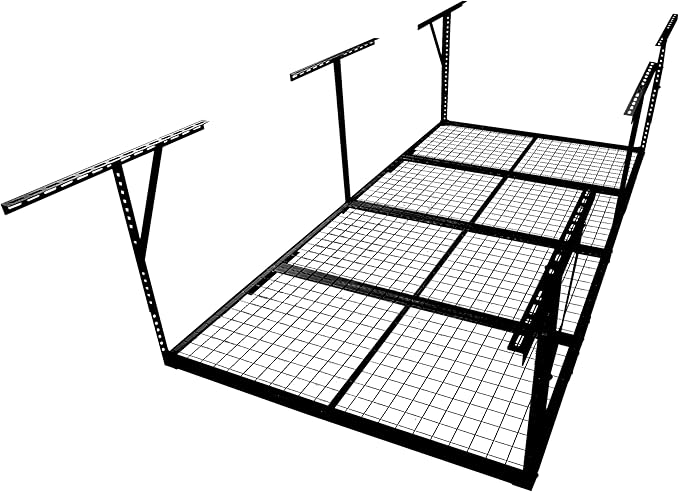 3x8FT Overhead Garage Storage Rack, Heavy-Duty Metal Garage Ceiling Storage Rack, 22"-40" Adjustable Ceiling Drop-Down, 600 lb. Loading Weight Capacity, Black Color